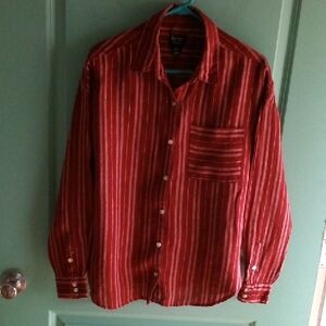 Nicole Miller Red Striped Button Down Shirt